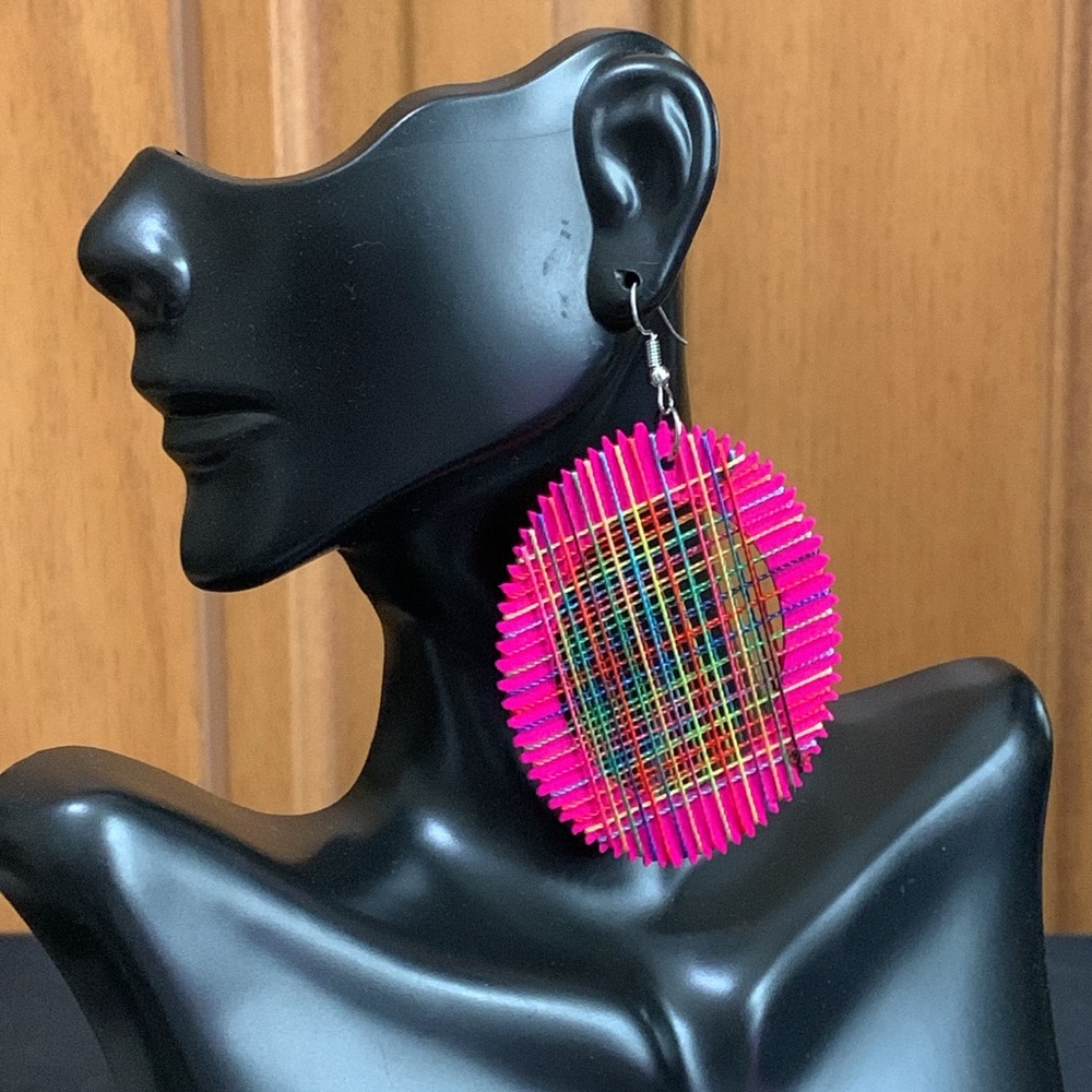 NWT Pink Oval String Earrings - Picture 2 of 4